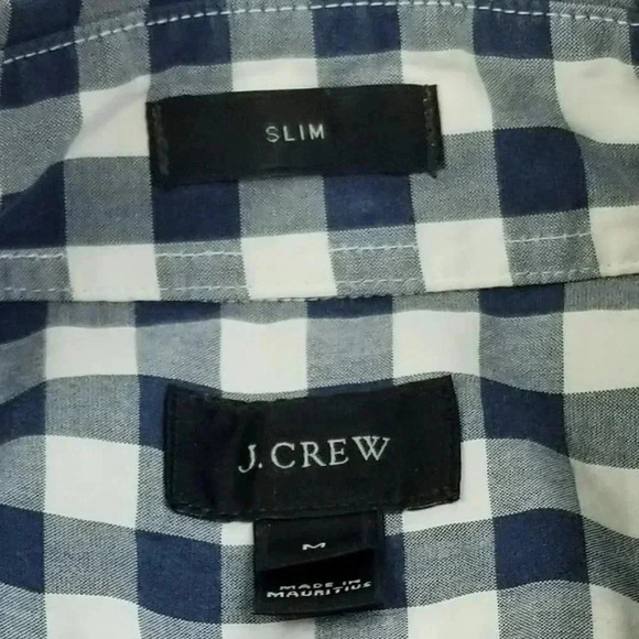 J Crew Slim Medium Men's Button Down Long Sleeve Blue White Check Cotton Shirt - Picture 3 of 8
